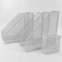 2 Set Desk Organizers, Metal Desk Magazine File Holder and 1 Pen Holder, 2 Compartments Mesh File Holder, Mesh Desktop Organizer and Storage (white)