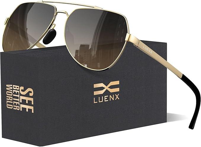 LUENX Aviator Sunglasses for Men Women Polarized New Shades Large Metal Frame - UV 400 Protection