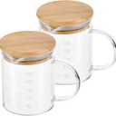 PATIKIL 250ml Glass Measuring Cup, 2 Pack 3.3 Borosilicate Glass Graduated White Printed Scale Liquid Measure Cups Beaker with Wood Lid and V-Shaped Spout for Kitchen