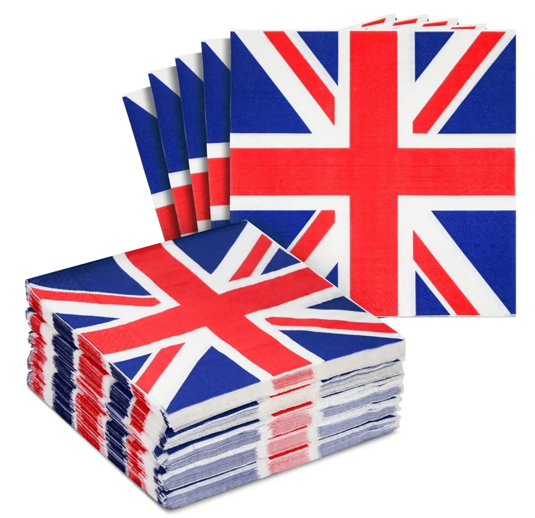 Juvale 100-Pack British Flag Napkins for Party Decor, Union Jack Supplies & London-Style Design for Birthdays, Celebrations, and Special Occasions (13x13 in)