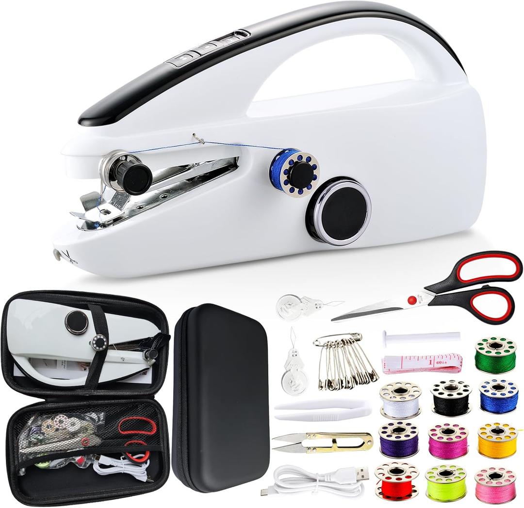 Handheld Sewing Machine for Beginners, Adults, Portable Small Mini Sewing Machine for Hemming, 2 Speed, Easy to Use, Heavy Duty Hemming Machine, Sewing Kit with Sewing Box for DIY Home Quick Repairs