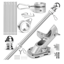 Anovo Flag Pole Kit Stainless Steel 6 FT Flag Poles with1 Inch Metal 360° Rotating Flag Pole Rings Clip, TwoPosition Flag Pole Holder Brackets Mounting for Outside House Outdoor Porch (6 FTSliver)