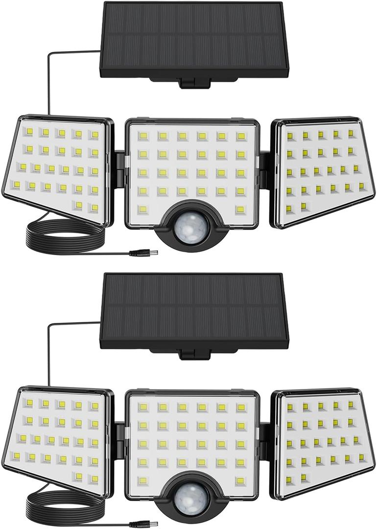 Solar Lights for Outside, WL5000 Motion Activated Security Lights, Separate Solar Panel, 3 Adjustable Head 270 Wide Lighting Angle, IP65 Waterproof Wall Lamp for Porch Yard Garage, 2 Packs