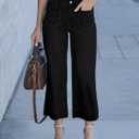 luvamia Wide Leg Jeans for Women Trendy High Waisted Flare Jeans Cropped Denim Pants Stretchy Baggy with Patch Pockets (Black, S)
