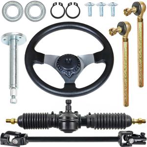 GXYWADY 300mm Steering Wheel Steel Kit 320mm Gear Rack Pinion Adjustable Shaft Set Replacement for 110cc Go Kart ATV Buggy Quad Parts