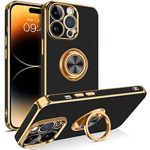 BENTOBEN for iPhone 14 Pro Max Case, Slim Lightweight 360° Ring Holder Kickstand Support Car Mount Shockproof Women Men Non-Slip Protective Case for iPhone 14 Pro Max 6.7", Black/Gold,Was used