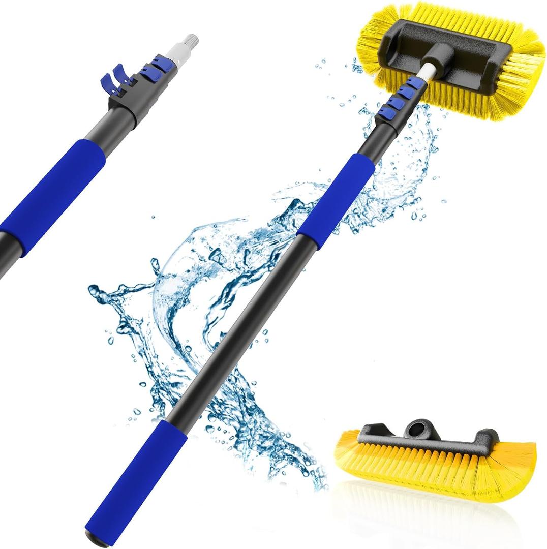 18Ft Reach Car Wash Brush with Long Handle, Car Cleaning Brush 12-Inch Soft Bristles, 3-12Foot Aluminium Telescoping Pole for Scratch-Free Cleaning RV, Car, Boats, Truck, Floors, Solar Panels