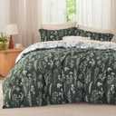 Bedsure Queen Comforter Set - Dark Olive Green Bed Set, 3 Pieces Cute Floral Bedding, 1 Soft Reversible Botanical Flowers Comforter and 2 Pillow Shams