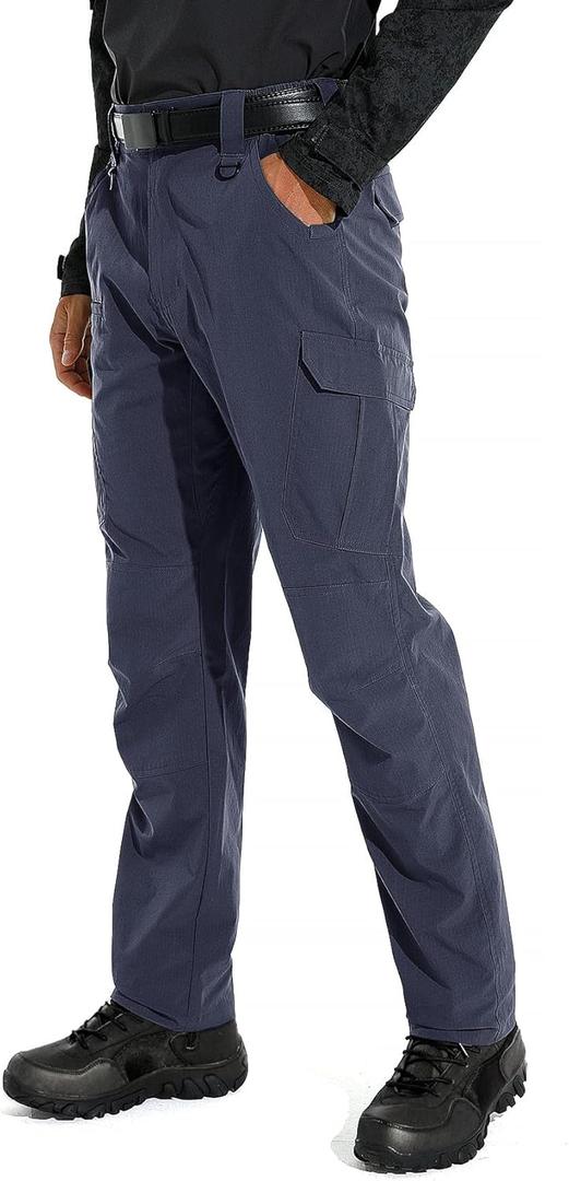 KFUBUO Men's Lightweight Ripstop Tactical Cargo Pants, Water Resistant Hiking Work Pants Relaxed Fit Black (32W x 30L, Cool Gray)