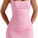 BORIFLORS Women's Sexy Bodycon Corset Mini Dresses Square Neck Ruched Sleeveless Club Party Short Dress Small