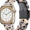 CRIS-BAND Compatible with Resin Apple Watch Bands Series 7/8/9/10/11 46mm 45mm 44mm 42mm for Women,Fancy Strap for iWatch Ultra 3/2 49mm Series 6/5/4/3/2/1/SE3 Slim Light Bracelet Wristband (Black-Floral)