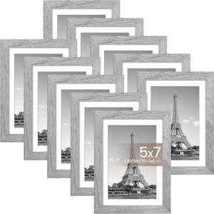 upsimples 5x7 Picture Frame Set of 10, Display Pictures 4x6 with Mat or 5x7 Without, Multi Photo Frames Collage for Wall or Tabletop Display, Gray (5x7, Gray)