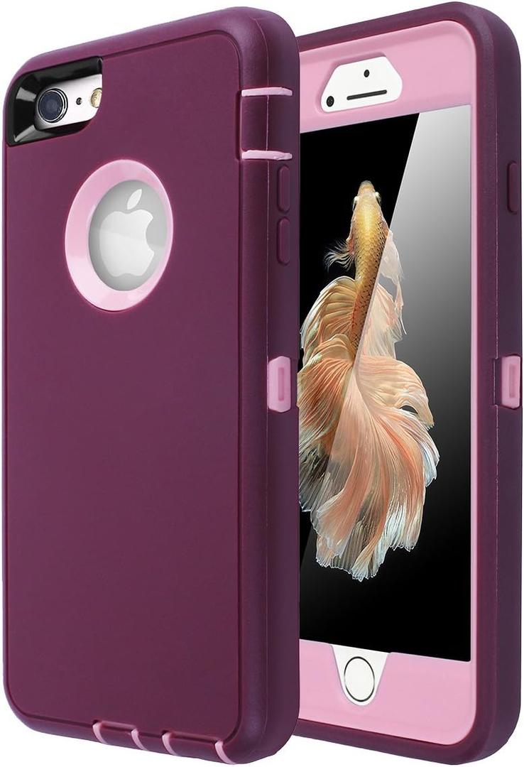 AICase iPhone 6/6S Case, Heavy Duty 3 in 1 Rugged Shockproof Cover with Built-in Screen Protector (Pink/Purple)