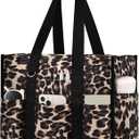 Becokan Large Tote Bag for Women Waterproof with 12 Pockets Top Zipper Closure Utility Teacher Nurse Bags for Work School (Khaki Leopard)