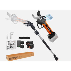 2 In 1 Electric Pruning Shears 40MM, Kebtek Cordless Pruner with Extension Pole 18V Brushless Motor 2Pack 2AH Rechargeable Battery-LCD Display Screen (KT940 Pruner+Pole Set)