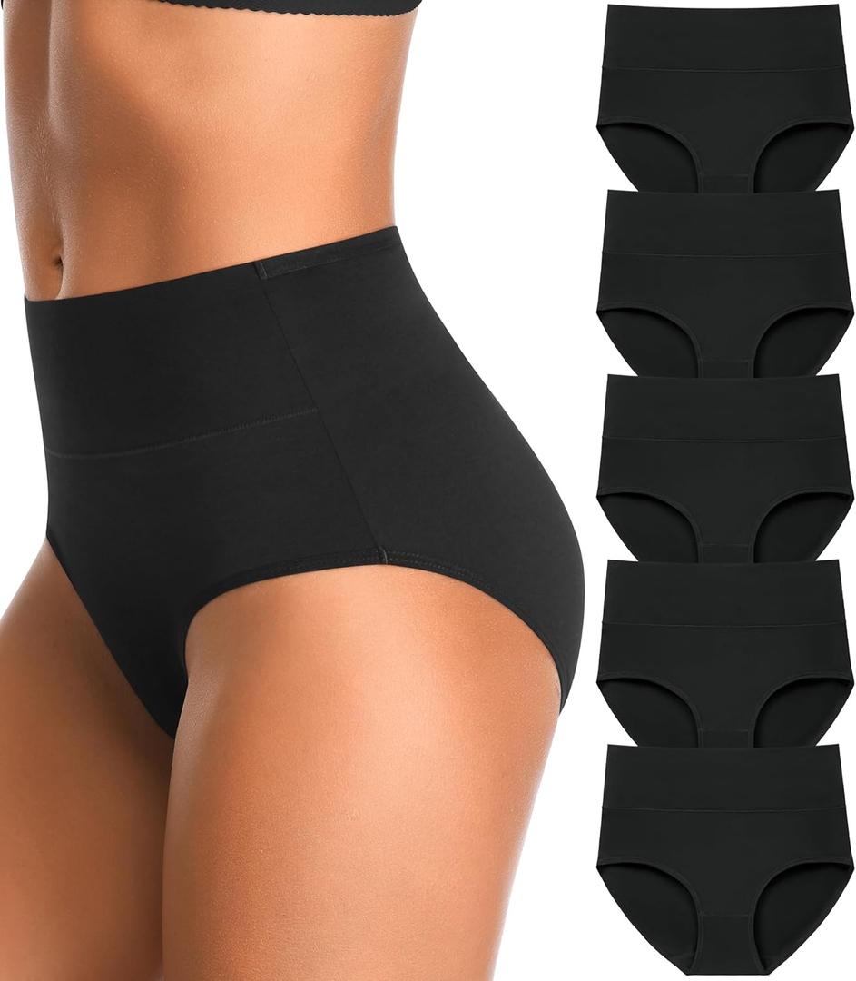 5 x High Waisted Postpartum Underwear Womens Cotton Underwear Soft Breathable Full Coverage Stretch Panties Multipack (Black, XXXL)