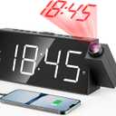 Mesqool Digital Projector Alarm Clocks for Kids Bedroom,Plug-in Clock with 180 Projection on Ceiling Wall,Dual Alarms for Heavy Sleepers,Battery Backup,USB Charging Port,Easy-to-Set,Dimmer,Snooze (White Digits; Red Projection)