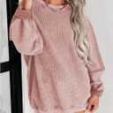 SELINK Women's Crewneck Oversized Corduroy Corded Sweatshirt Long Sleeve Casual Pullover Tops (Pink, S)