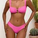 Mid Waisted Bikinik Sets for Women Brazilian High Cut Triangle Thong Swimsuit Sexy Scoop Neck O Ring Ruched Push Up 2 Piece Light Pink Swimwear(Pink, S)