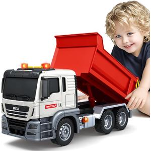SpringFlower Dump Truck Toy for 3 4 5 6 7 Years Old Boy, Toy Dump Trucks Vehicle Toy with Sound and Light, Kids Toddlers Red Dump Truck Birthday Gifts for Boys & Girls
