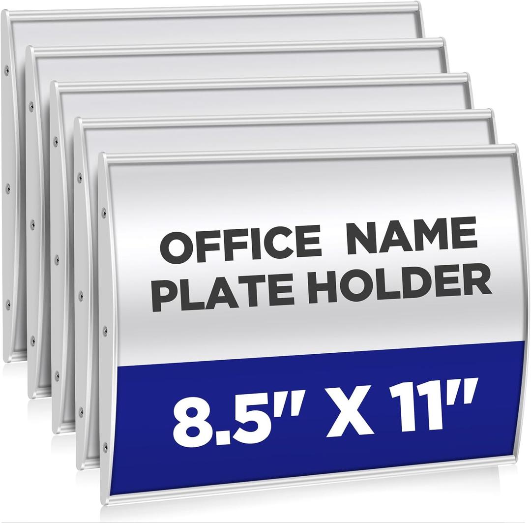 Zonon 5 Pack Curved Office Business Door Sign Display, Aluminum Wall Mount Name Plate Frame Display Curved Name Plate Holder with Adhesive Tape Cubicle Office Door Name Plate Holder 8.5" x 11"
