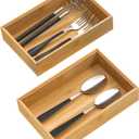 Silverware Tray for Drawer, Stackable Kitchen Bamboo Drawer Organizer 9" x 6" x 2" Set of 2