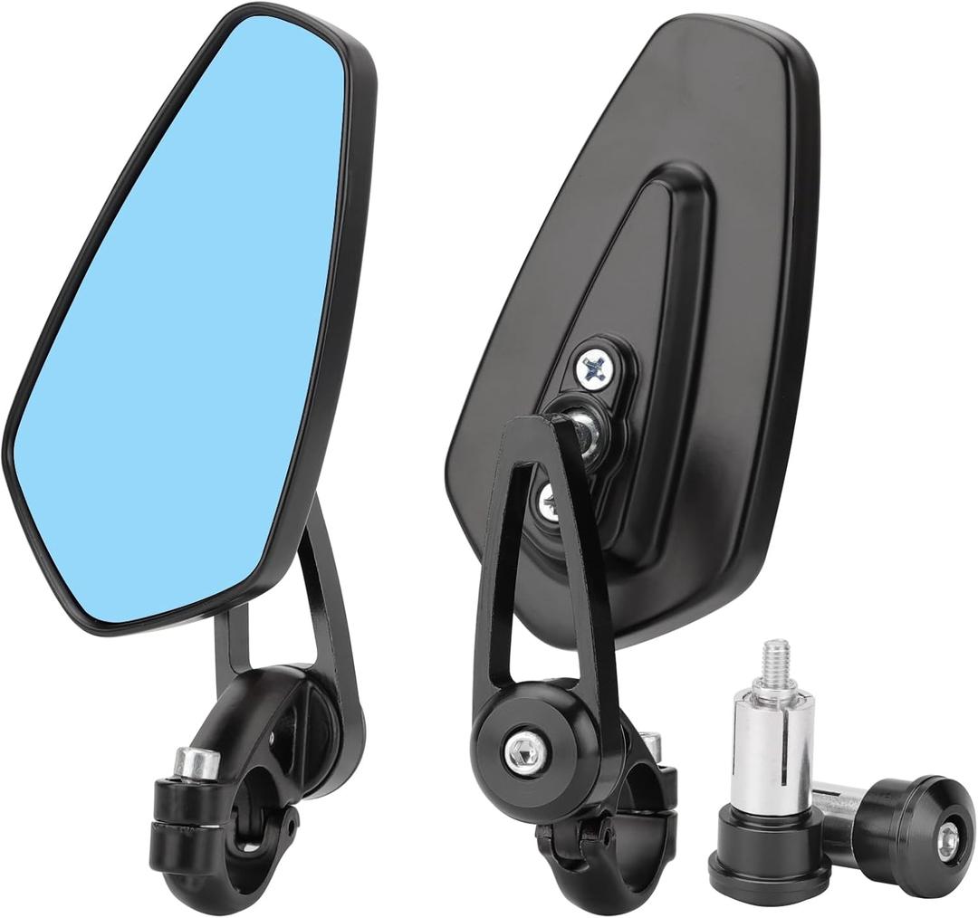 Motorcycle Bar End Mirrors 7/8'' 22mm Rear view Side Mirror Blue Lens Universal Replacement for Honda Grom Kawasaki Suzuki Ducati Yamaha and More Street Sport Bike Scooter Cruisers (Black)