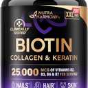 Biotin | Collagen | Keratin - Clinically Tested Supplement - Hair Growth Support, Skin & Nails - 25000 mcg Vitamins B2, B3, B6 & B7 + B1 & Hyaluronic Acid - Made in USA - Women & Men | 120 Capsules, BB 01/2027