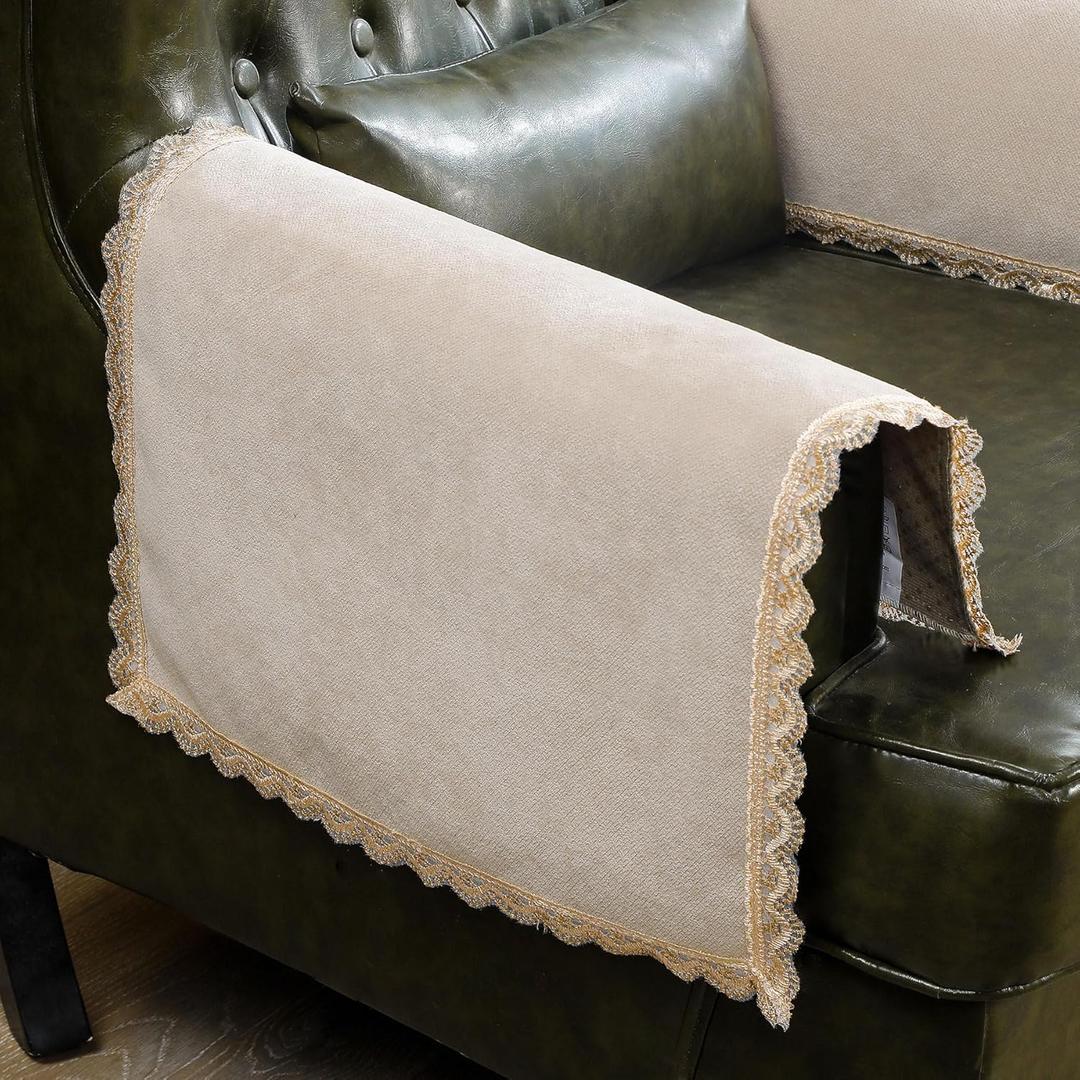MINJIATEX Couch Arm Covers, Non-Slip (2 pcs), Washable, for Living Room Recliner Chair, Protectors for Leather Sofa Armrest Slipcover, Khaki