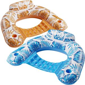 Jasonwell Inflatable Pool Float Chair - 2 Pack Pool Floaties Chair Floats Loungers for Swimming Pools Floating Lounger with Cup Holders Toy Party Floaties for Adults, L