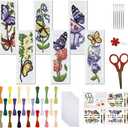 FREEBLOSS 6 Set Bookmark Cross Stitch Kits Stitch Bookmark Cross Stitch Kits with Instructions Butterfly Pattern Cross Stitch Kit for Beginners Bookmark Making Kit for Gift (Purple)