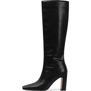 Lovee Cosee Knee High Boots for Women Square Toe Chunky Heeled Boots with Side Zipper Fashion Dress Elastic Tall Boots (7, Black)