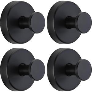 Suction Cup Hooks for Shower No-Drill Bathroom Hooks for Towels, Robes, Loofah Mountable on Bathroom Walls, Kitchen, Glass, Mirrors, Tile and Smooth,Non-Porous Surfaces (4, Matte Black)