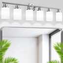 6-Light Brushed Nickel Vanity Lights for Mirror, Bathroom Light Fixtures with Textured Milky White Glass Shade, Modern Kitchen Light Fixtures Wall Sconce Light - E26 Base