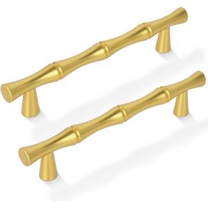 Brushed Gold Cabinet Pulls 3-3/4 Inch(96mm) Hole Center,Zinc Alloy Solid Dresser Cabinet Handles Luxury Drawer Pull Hardware for Bedroom, Kitchen 6 Pack ZJ01