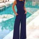 BTFBM Womens Casual Jumpsuits Dressy 2026 Spring One Piece Outfits Crew Neck Sleeveless Knit Wide Leg Pants Romper Beach (Blue, L)