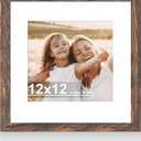 Hongkee 12x12 Picture Frame with Real Glass - 8x8 Wooden Frame with Mat, Horizontal and Vertical Display for Wall or Tabletop (Rustic Brown, 1 Pack)