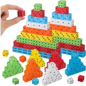 Jenaai 100 Pcs Foam Dice for Classroom Small Colorful Dice Cubes with Number Dots for Math Teaching Classroom Party Favor(Multicolor,0.62 Inch)