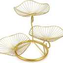 OwnMy 3-Tier Fruit Basket Stand Decorative Iron Fruit Bowl, Metal Wire Fruit Holder Storage Trays Table Countertop Holder for Vegetables Bread Snack, Modern Fruit Bowls for Kitchen Home Use (Gold)