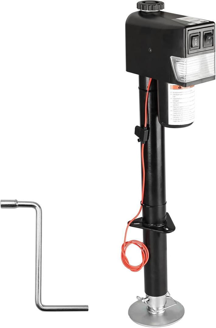 RVGUARD Electric Power Tongue Jack, 3500LB Trailer Jack for A-Frame Trailer with Manual Crank Handle, 18inch Lift, 12V DC and Bright LED Lights, Black