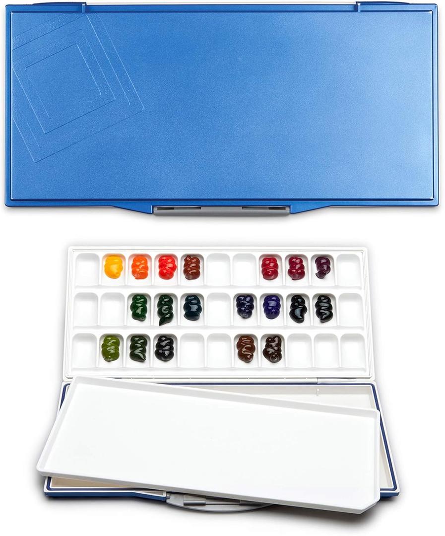 Mijello Fusion 33-Well Airtight/Leakproof Palette for Watercolor Paints, Blue