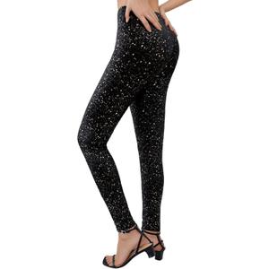 Sparkly Leggings for Women, High Waisted Starry Sky Print Sparkle Pants, Casual Stretch Skinny Legging for Party Holiday (M)