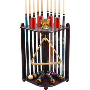 Pool Stick Holder Floor Stand, 10 Cues Solid Wood Billiard Pool Cue Rack, Pool Table Accessories (Mahogany)