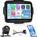 4G+128G Car Stereo for Jeep Renegade 2015 2016 2017 2018 2019 2020 - Wireless Carplay & Android Auto - 9 Inch Android 15 Touchscreen Radio with EQ/5GHz WiFi/GPS/SWC, AHD Rear View Camera
