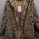 Omoone Women's Faux Fur Jackets Autumn Winter Leopard Coats Loose Fur Coat with Pockets Size XL