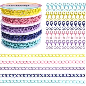 Happy Makers 39.37 Feet Necklace Figaro Chains for Jewelry Making, 4 Colors Brass Plated Necklace Chains with 40 Lobster Clasps, 80 Jump Rings in Bulk for Women Men DIY Bracelet Craft