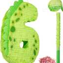 Poen 16 Inch Dinosaur Piata Number 1 2 3 4 5 6 7 8 9 for Kids Birthday Party Cute Dino Piata with Blindfold Stick and Confetti for Boys Girls Dinosaur Birthday Animal Theme Baby Shower Decor(6)