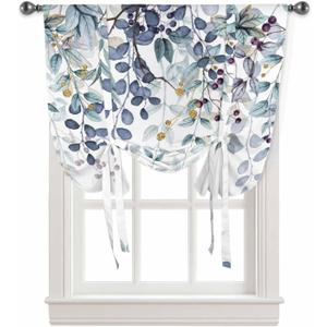Blue Green Leaves Kitchen Window Shades Tie Up Curtains, Rustic Leaf Branches Balloon Curtain Valances for Windows, Funny Country Farmhouse Valance Drapes for Cafe, Living Room, Bedroom 34"x45" Blue Green Leaves Kitchen Window Shades Tie Up Curtains, Rustic Leaf Branches Balloon Curtain Valances for Windows, Funny Country Farmhouse Valance Drapes for Cafe, Living Room, Bedroom 34"x45"