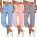 Neer 3 Pack Women's Capri Pants, Wide Leg Basic Sweatpants Lounge Loose Fit Casual Drawstring Yoga Capris with Pockets, Size M
