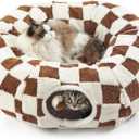 Lesure Cat Tunnel Bed for Indoor Cats - Cute Cat Donut Tunnel Toys with Washable Circle Cushion, Round Pet Peekaboo Cave Toy for Kitten/Puppy/Rabbit, Standard Brown